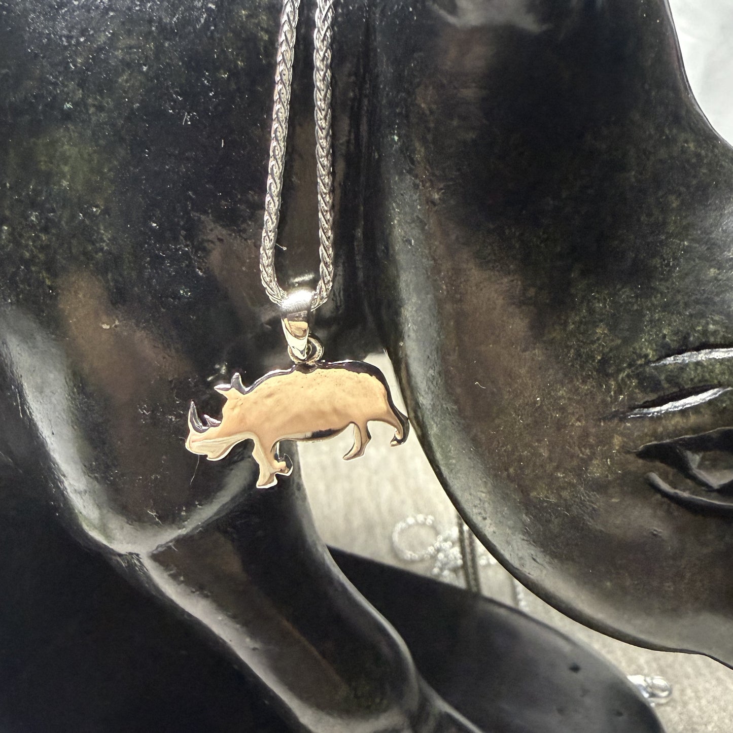 2D Rhino Sterling Silver 925 Pendant