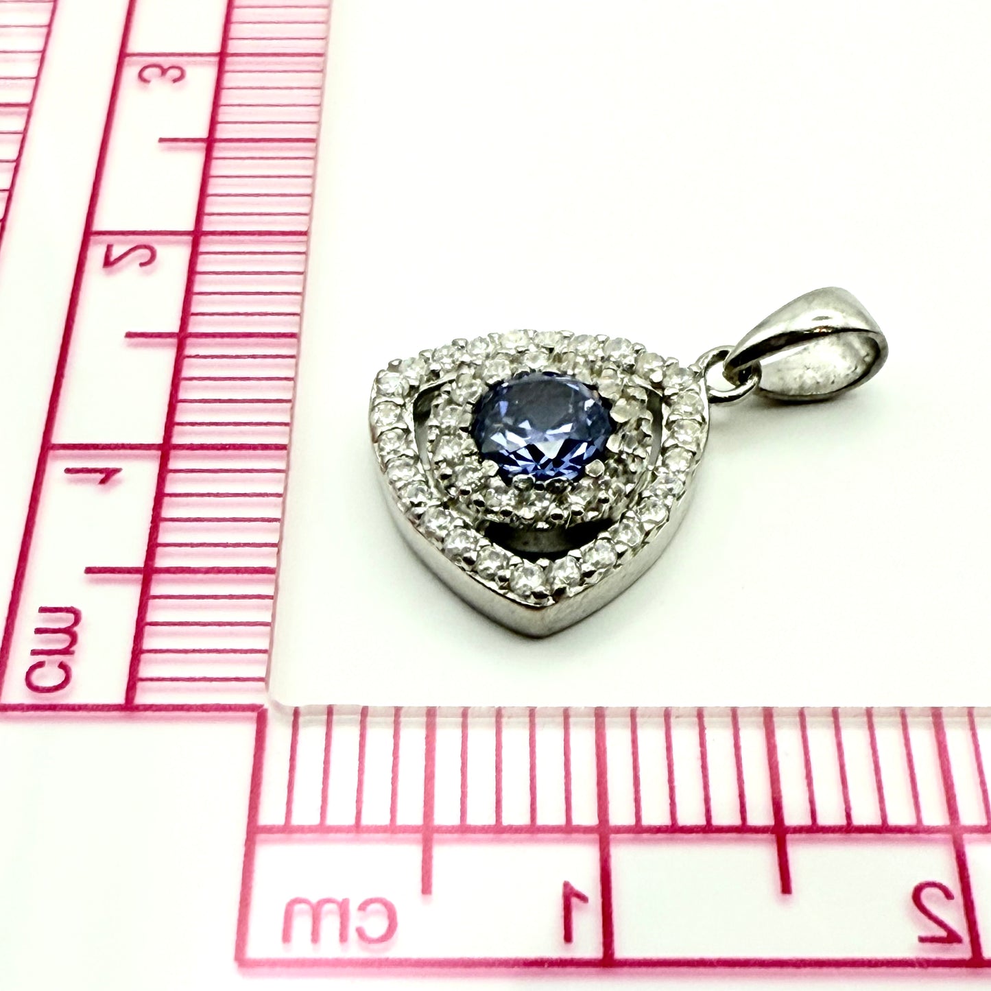 925 Sterling Silver Trillion-Cut Halo Blue Pendant