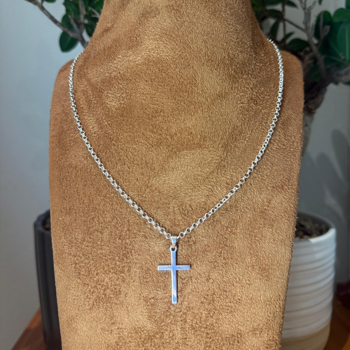 Rolo Chain (60cm) and Cross Pendant Sterling Silver 925