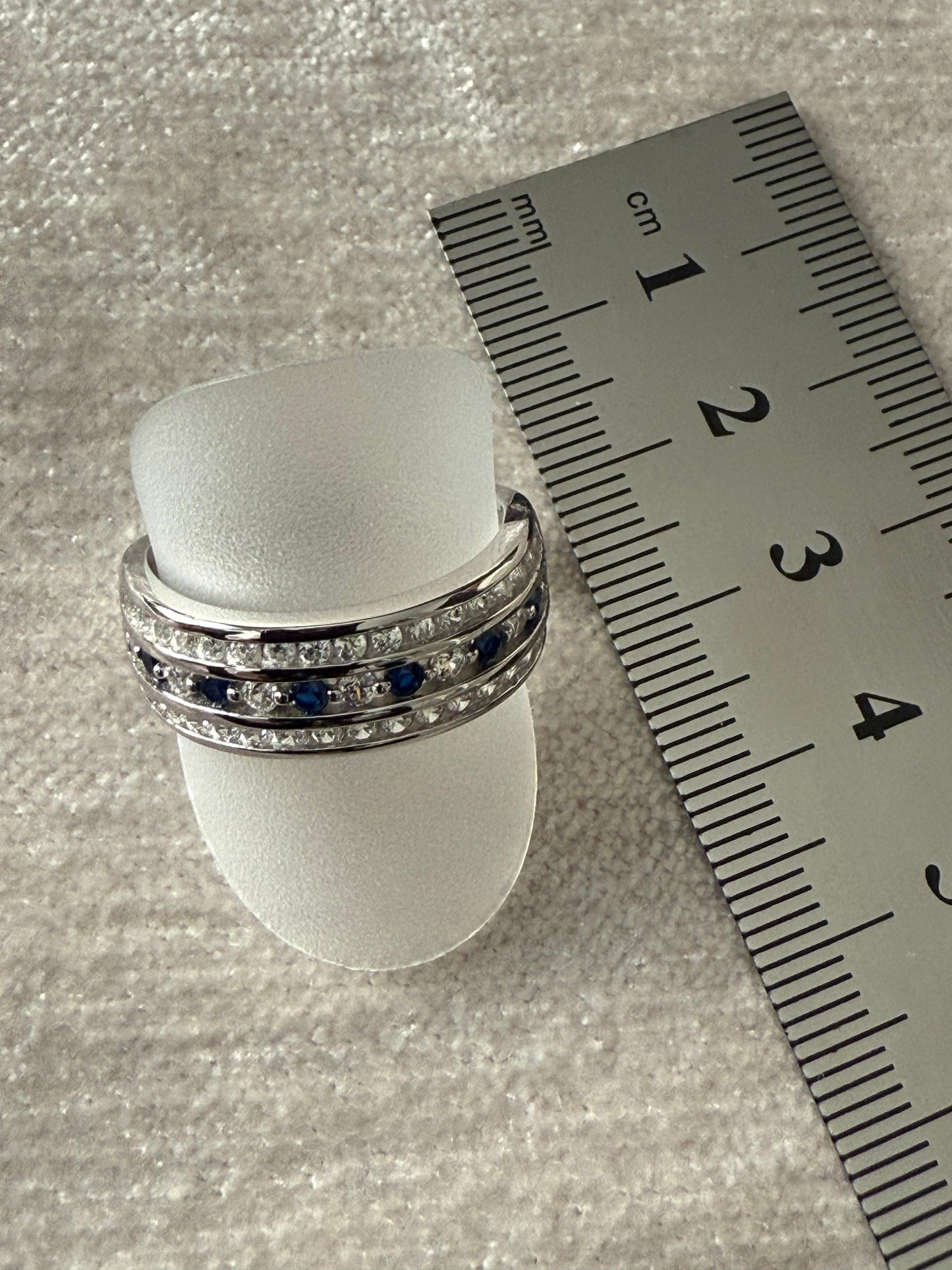 Dark Blue and White Cubic Zirconia Ring Sterling Silver 925