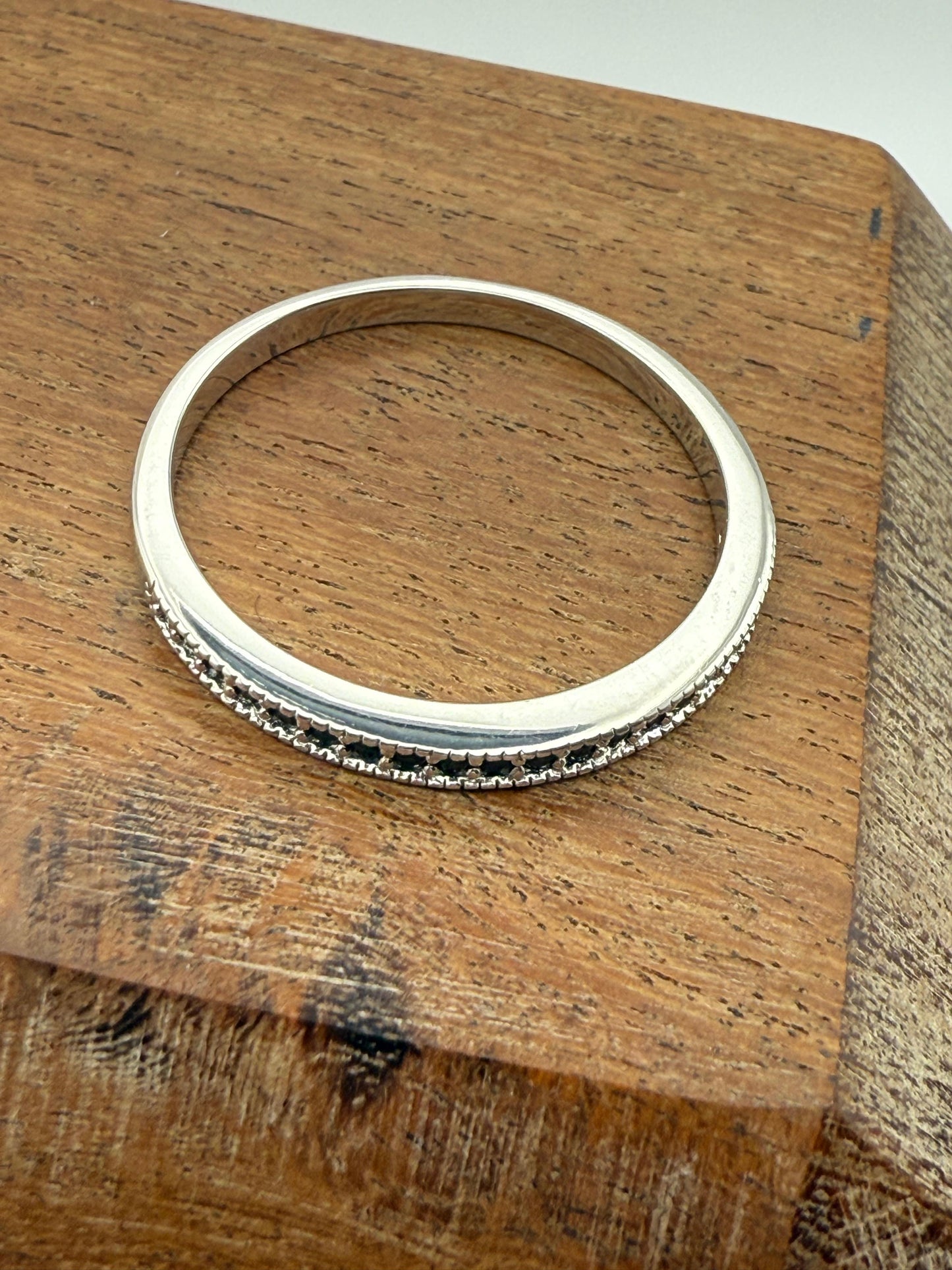 Classic half paved Onyx Stacker Rings Sterling Silver 925