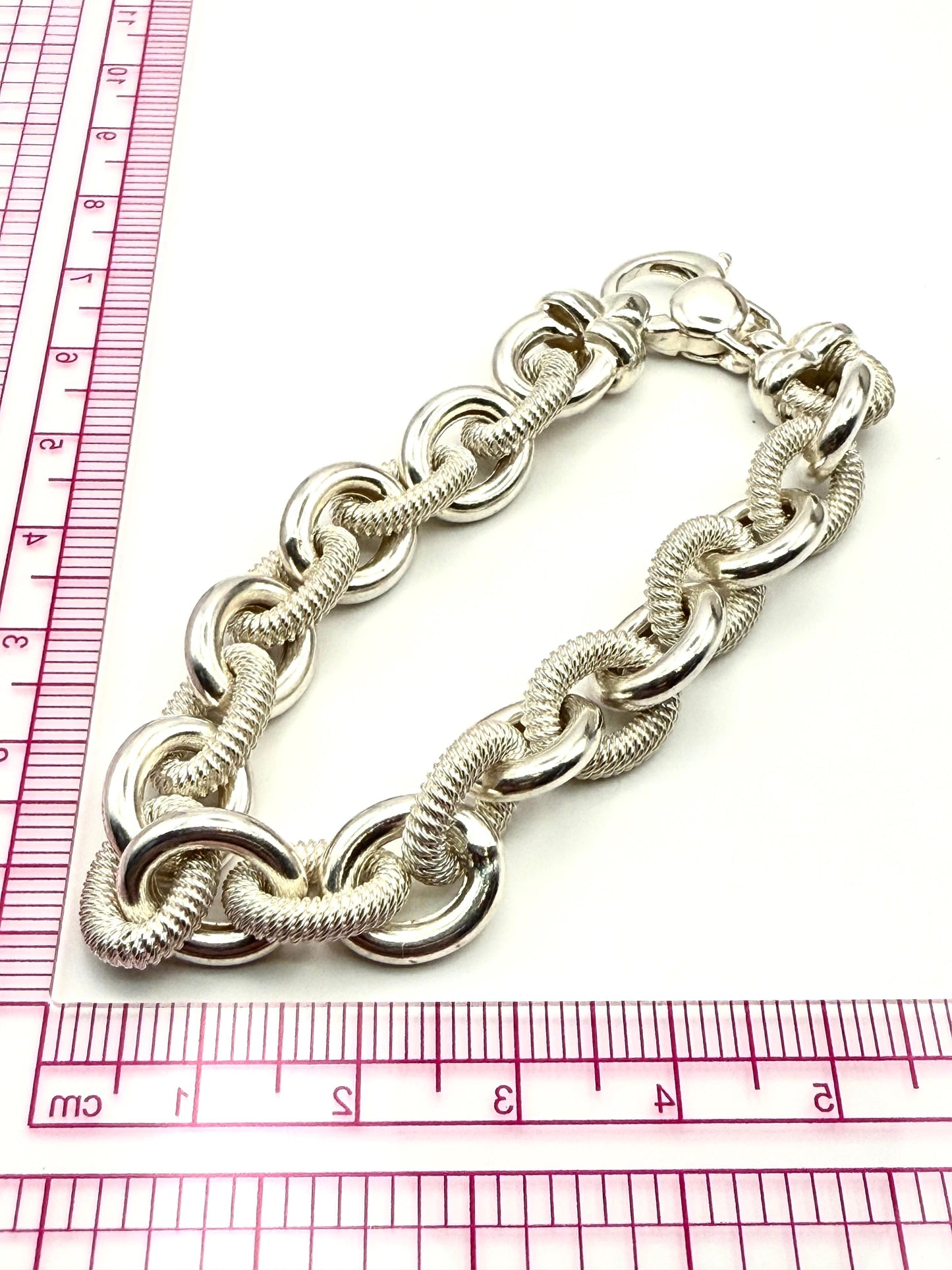 925 Sterling Silver 18.5cm Solid Polished and Textured Link Bracelet