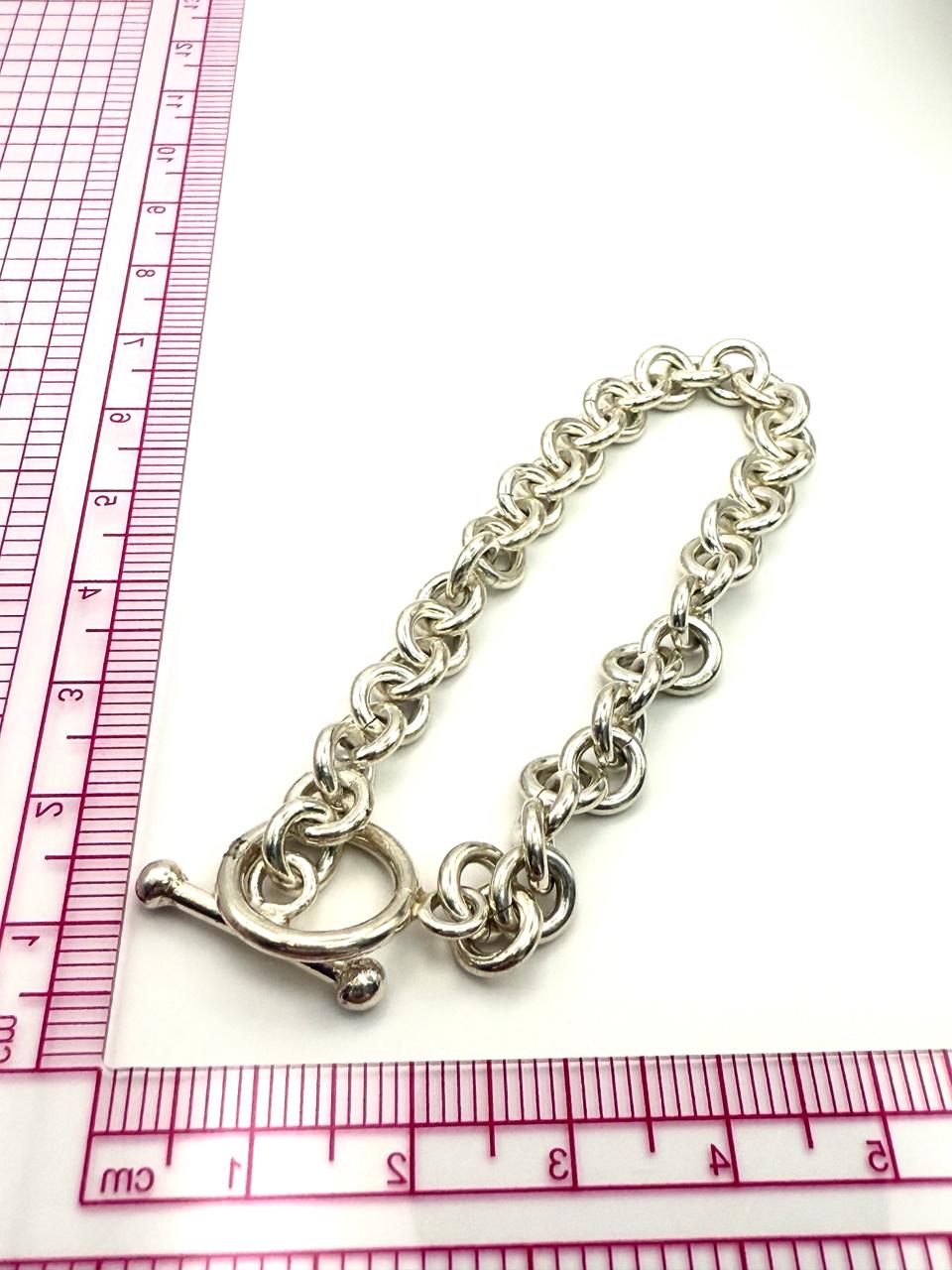 925 Sterling Silver Solid Round Link 17.5cm Bracelet
