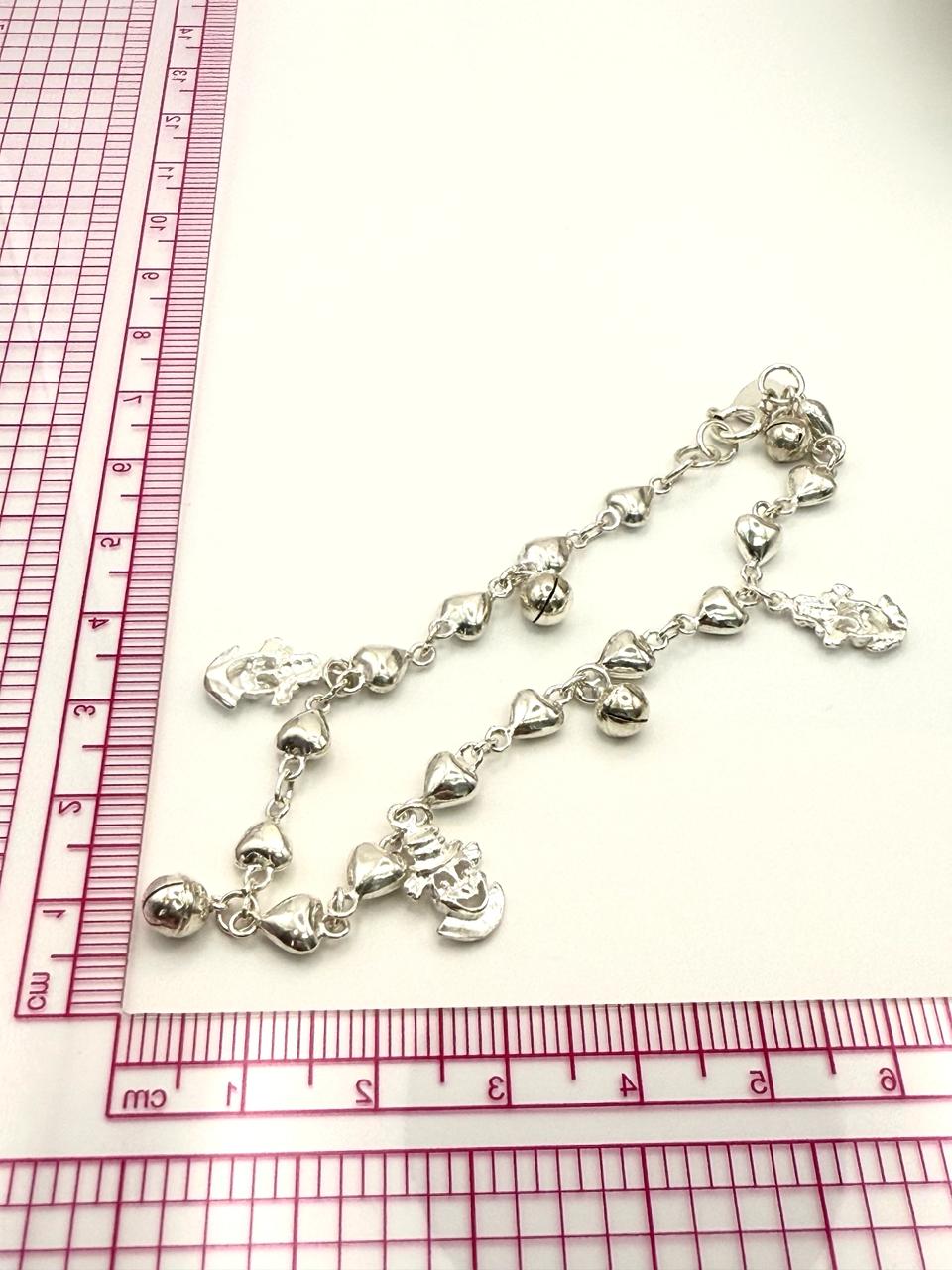 925 Sterling Silver Clown Heart and Bell 19cm Bracelet