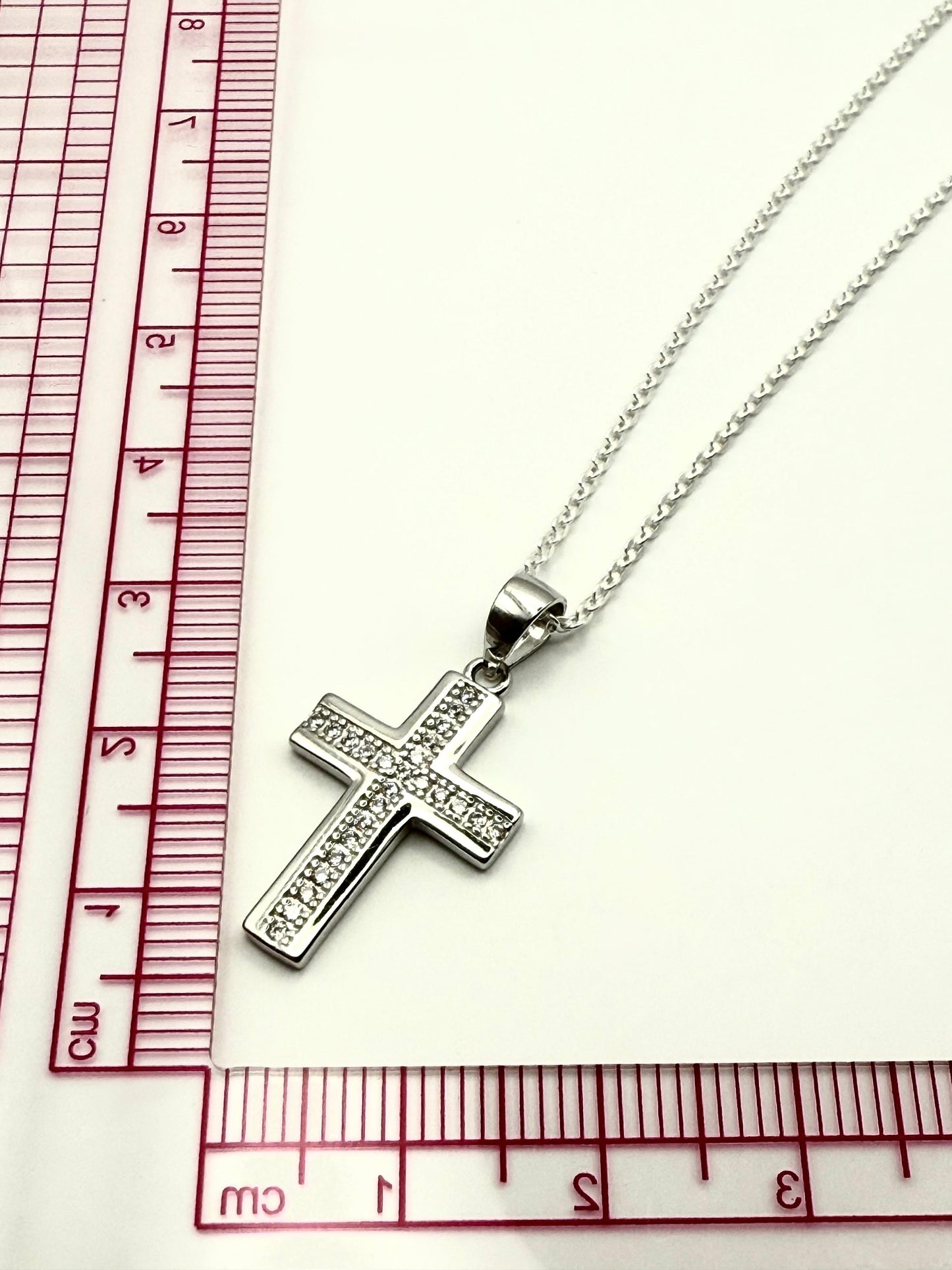 C/Z Cross Necklace 50cm Sterling Silver 925
