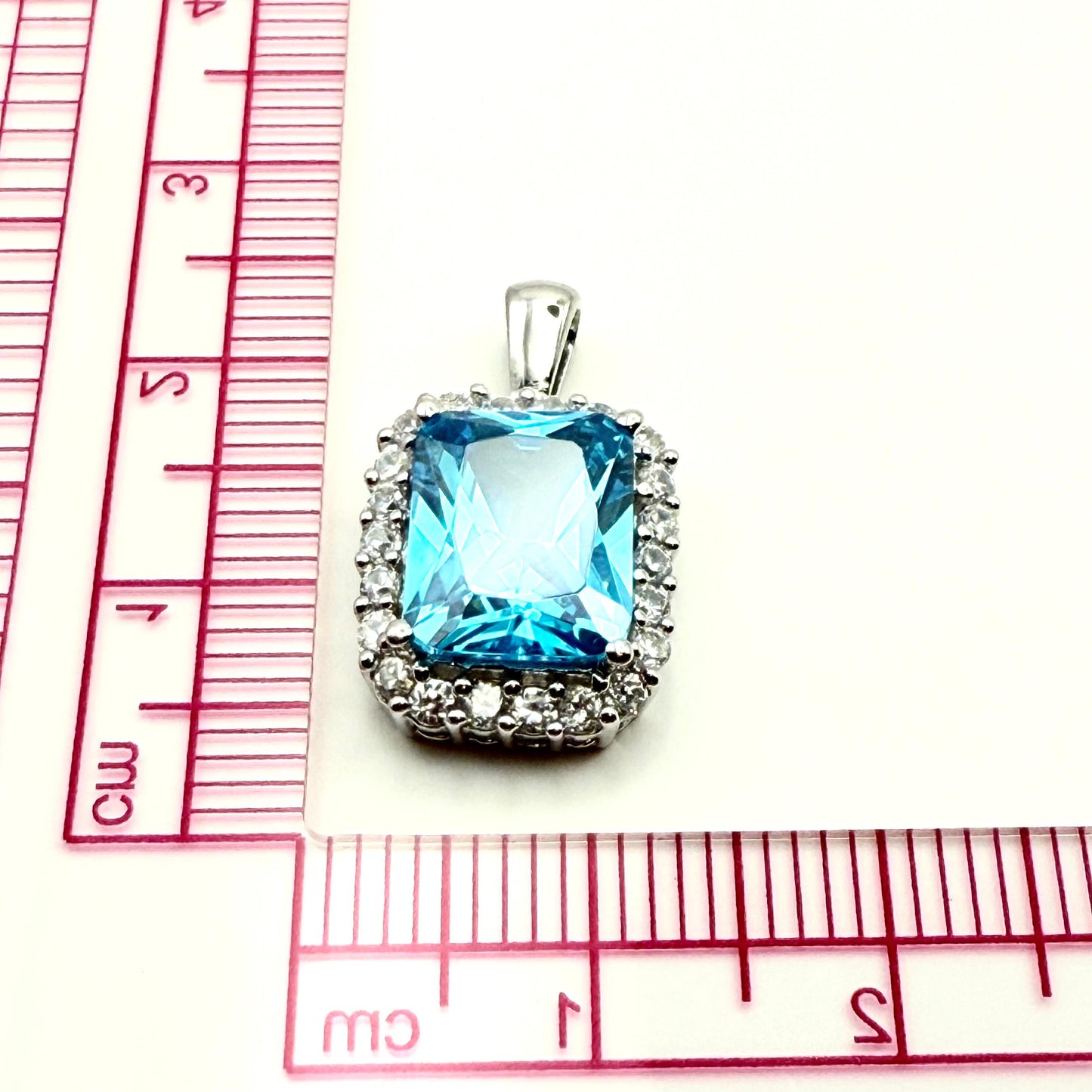 925 Sterling Silver Square C/Z Topaz Pendant