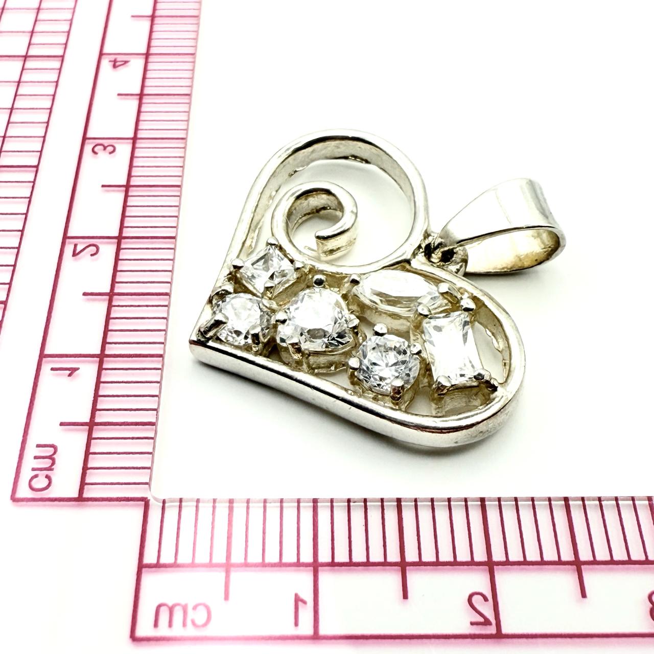 925 Sterling Silver Open-Heart C/Z Scroll Pendant
