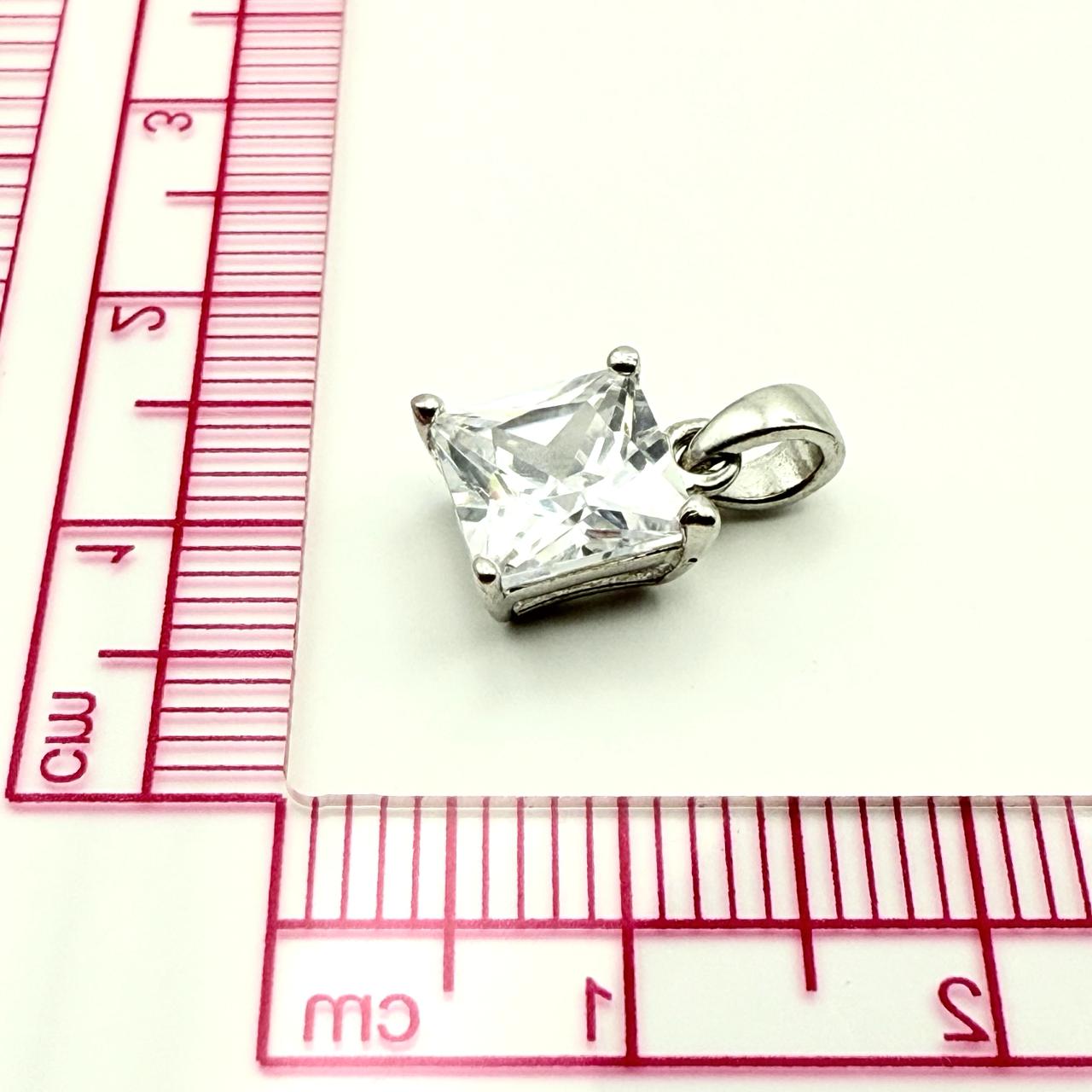 925 Sterling Silver Princess-Cut Solitaire C/Z Pendant