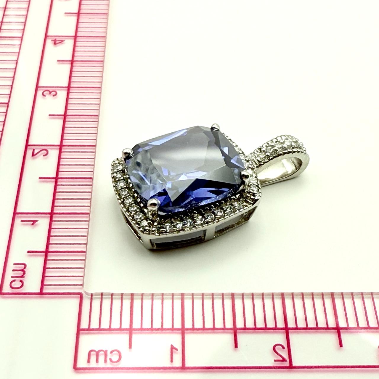 925 Sterling Silver Cushion-Cut Halo Pendant