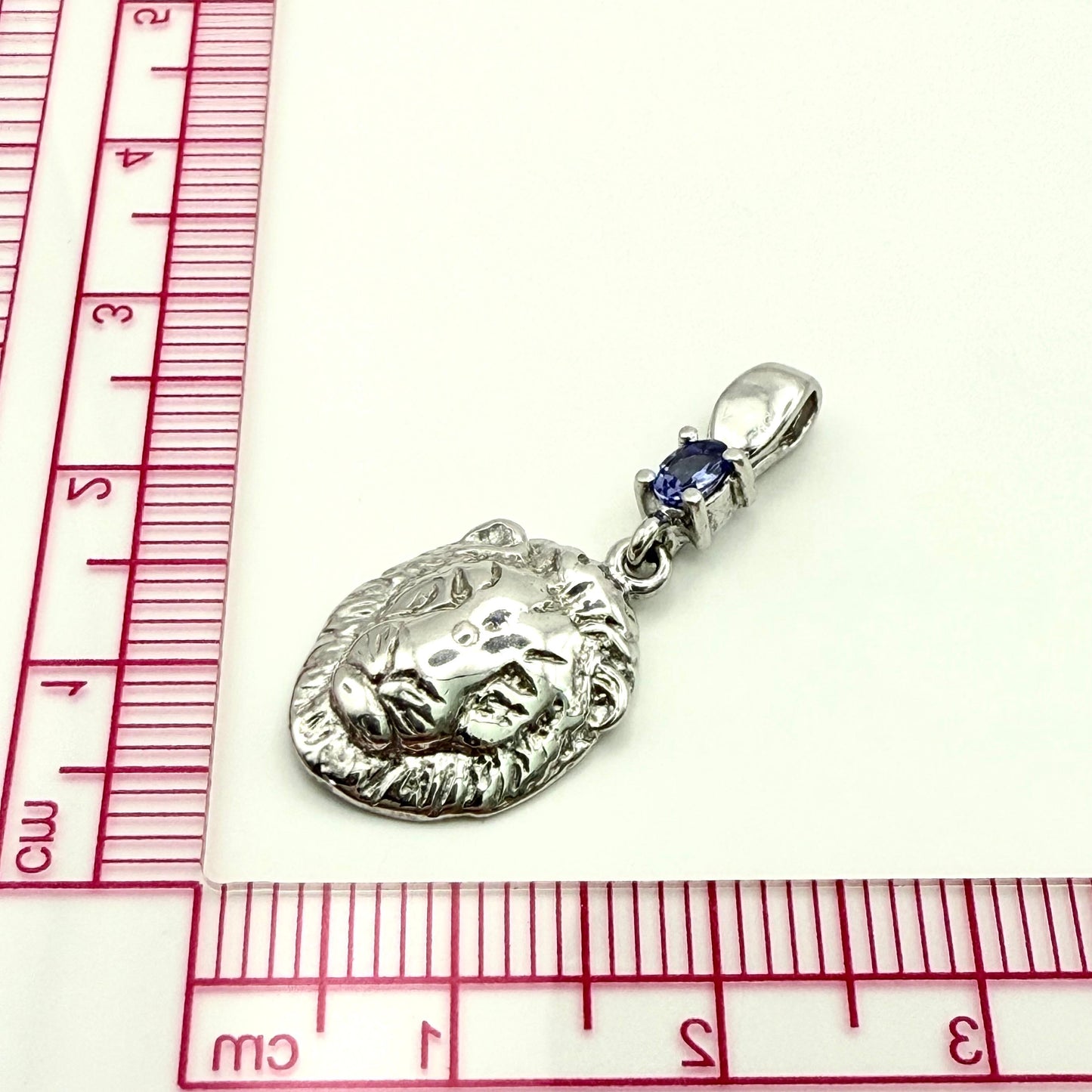925 Sterling Silver Lion Face with Natural Gemstone Pendant