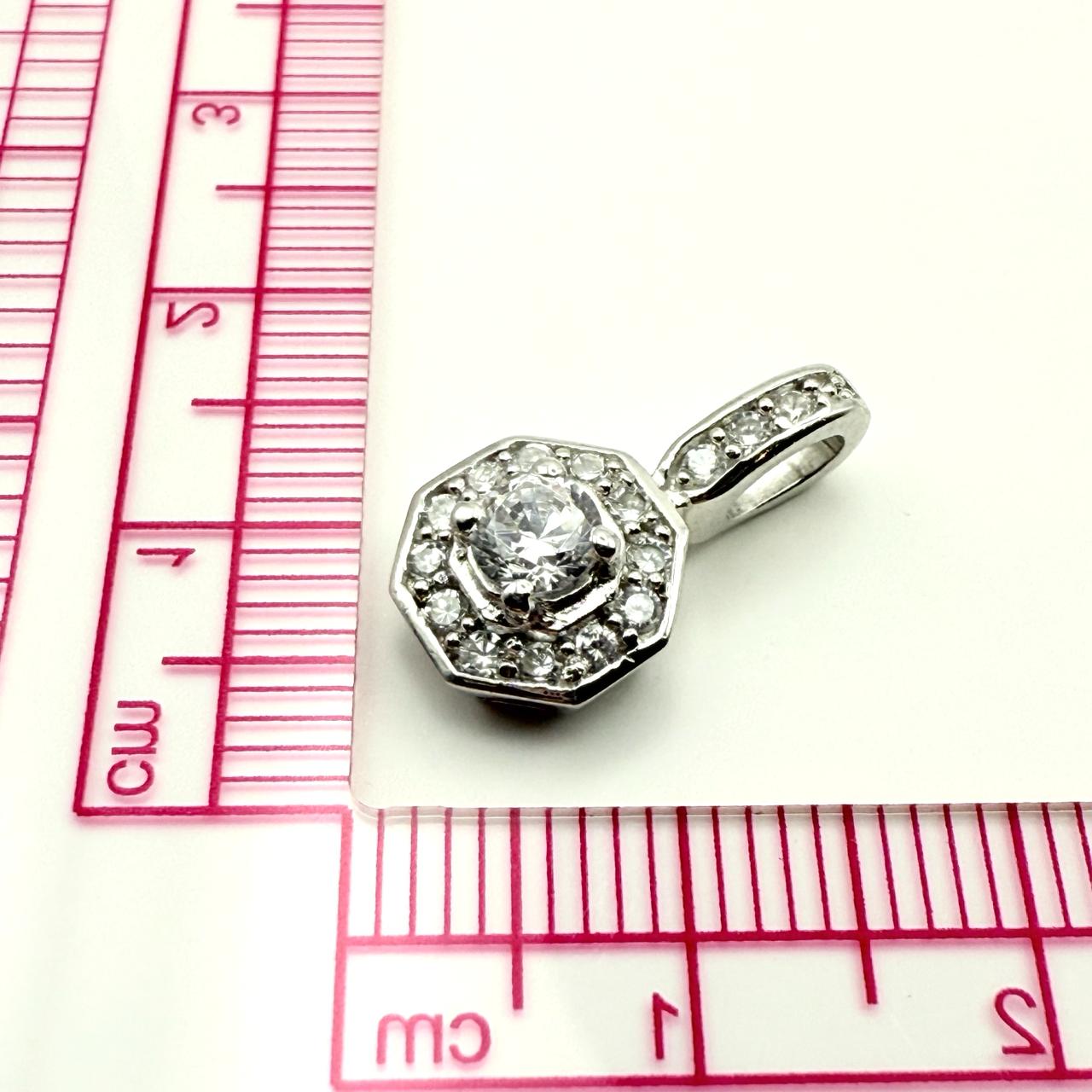 925 Sterling Silver Octagonal Halo C/Z Pendant