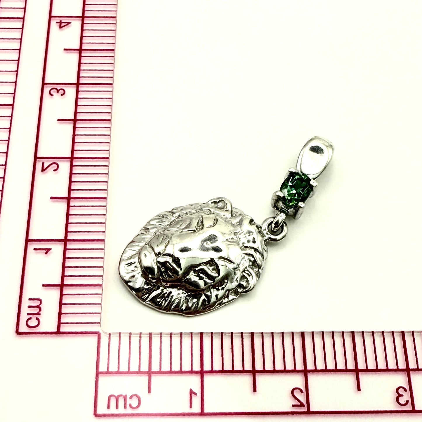 925 Stering Silver Lion Face with Natural Gemstone Pendant