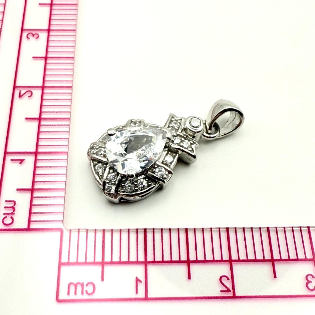 925 Sterling Silver Pear-Cut Solitaire with Halo Pendant