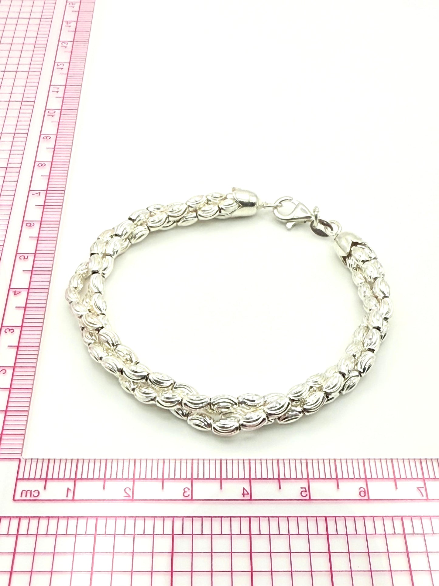 925 Sterling Silver 18.5cm Diamond-Cut Rice Bead Bracelet