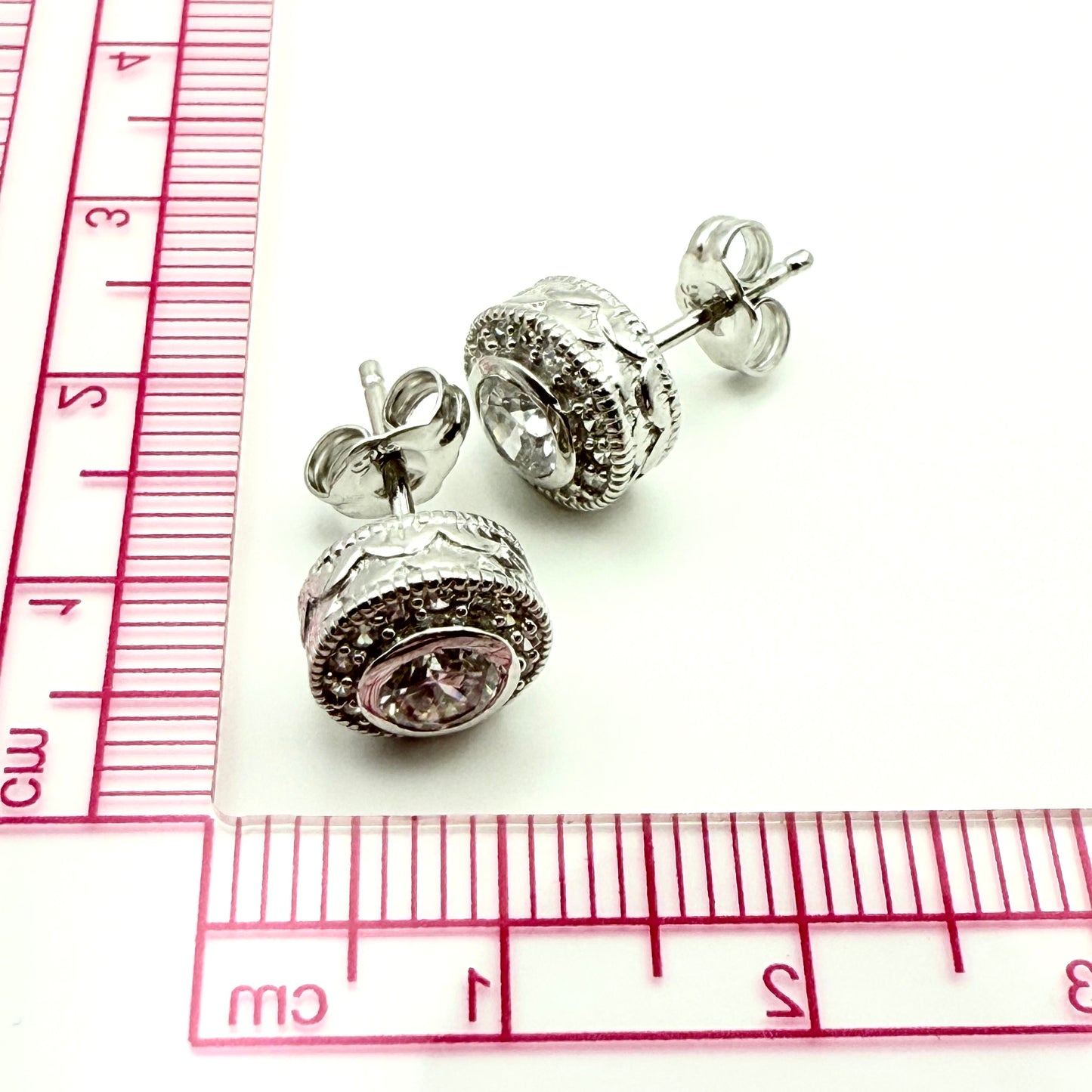 925 Sterling Silver Bezel-Set C/Z Stud Earrings