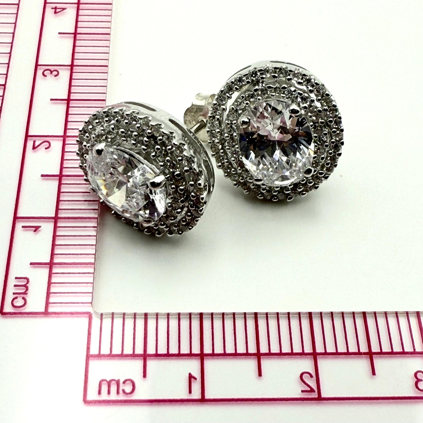 925 Sterling Silver Oval C/Z Stone Earrings