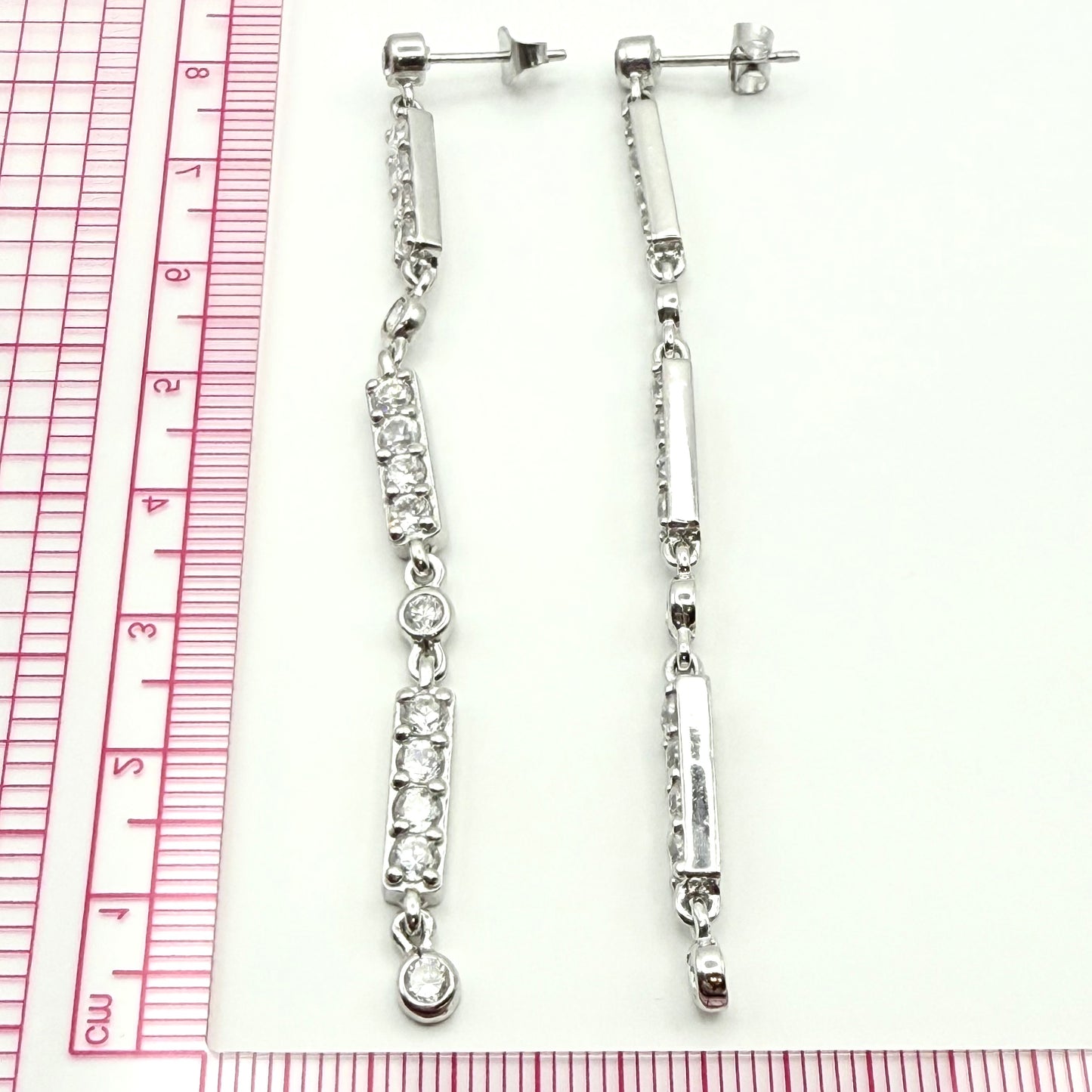 925 Sterling Silver Segmented C/Z Drop Earrings