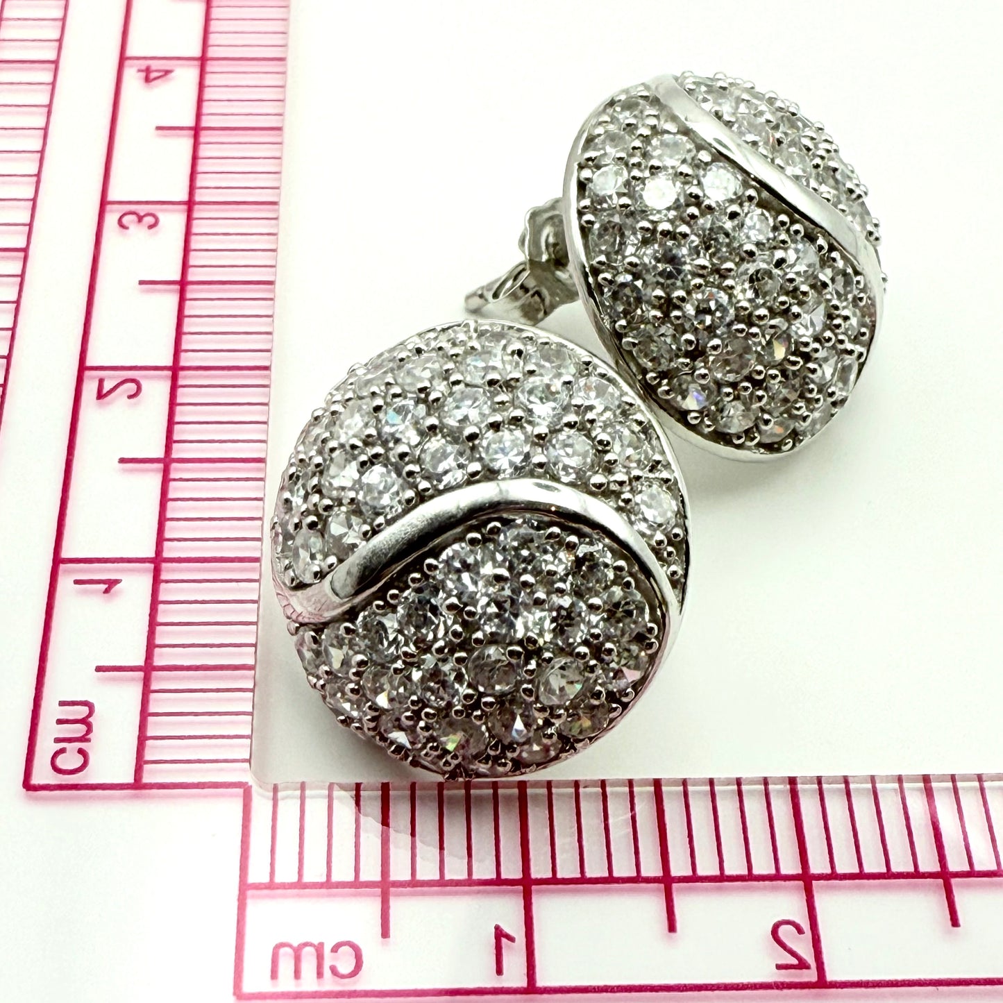 925 Sterling Silver Pavé Ribbon Button Stud Earrings