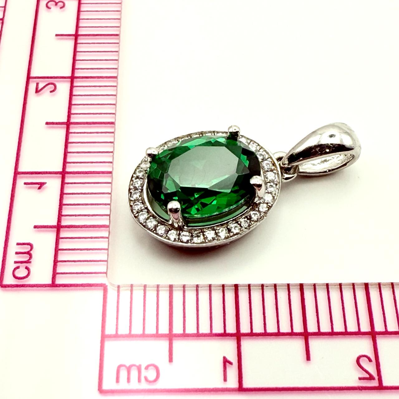 925 Sterling Silver Emerald-Style Oval C/Z Pendant