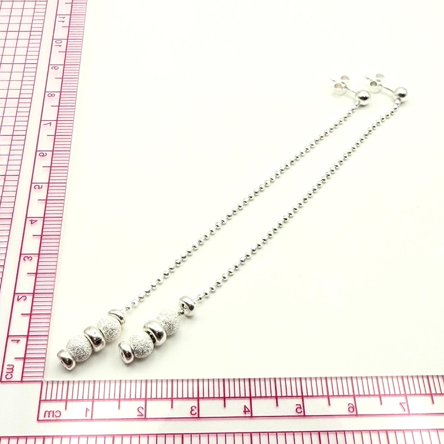 925 Sterling Silver Linear Bead Drop Earrings