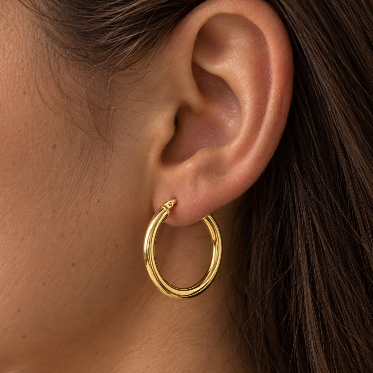 Gold-Plated Tubular Hoop Earrings (25mm) Sterling Silver 925