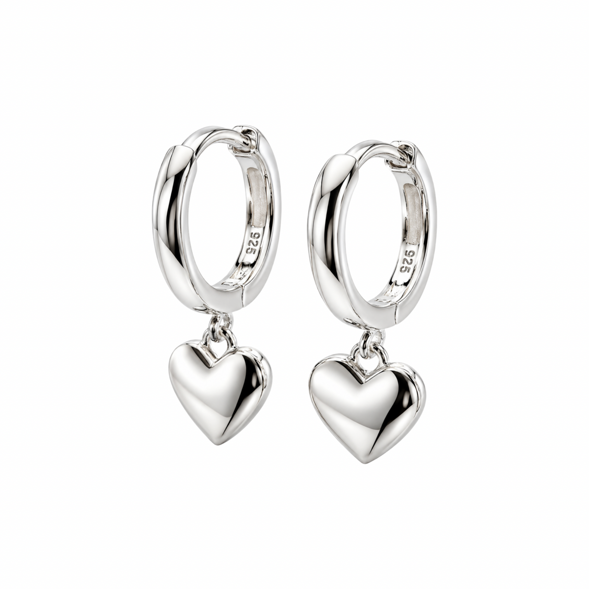 Puffed Heart Huggie Hoop Earrings Sterling Silver 925