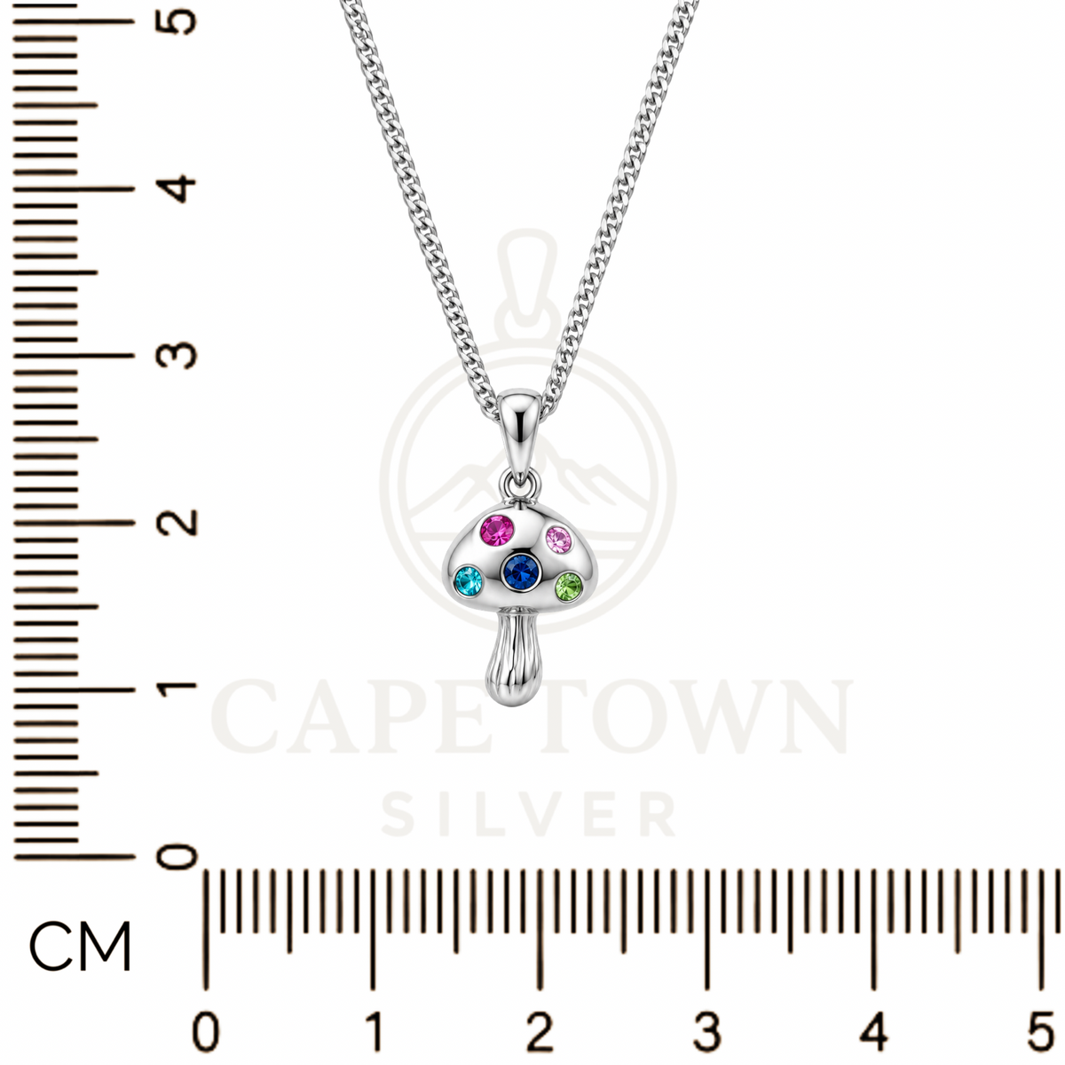 Multi-C/Z Gemstone Mushroom Pendant Necklace Sterling Silver 925