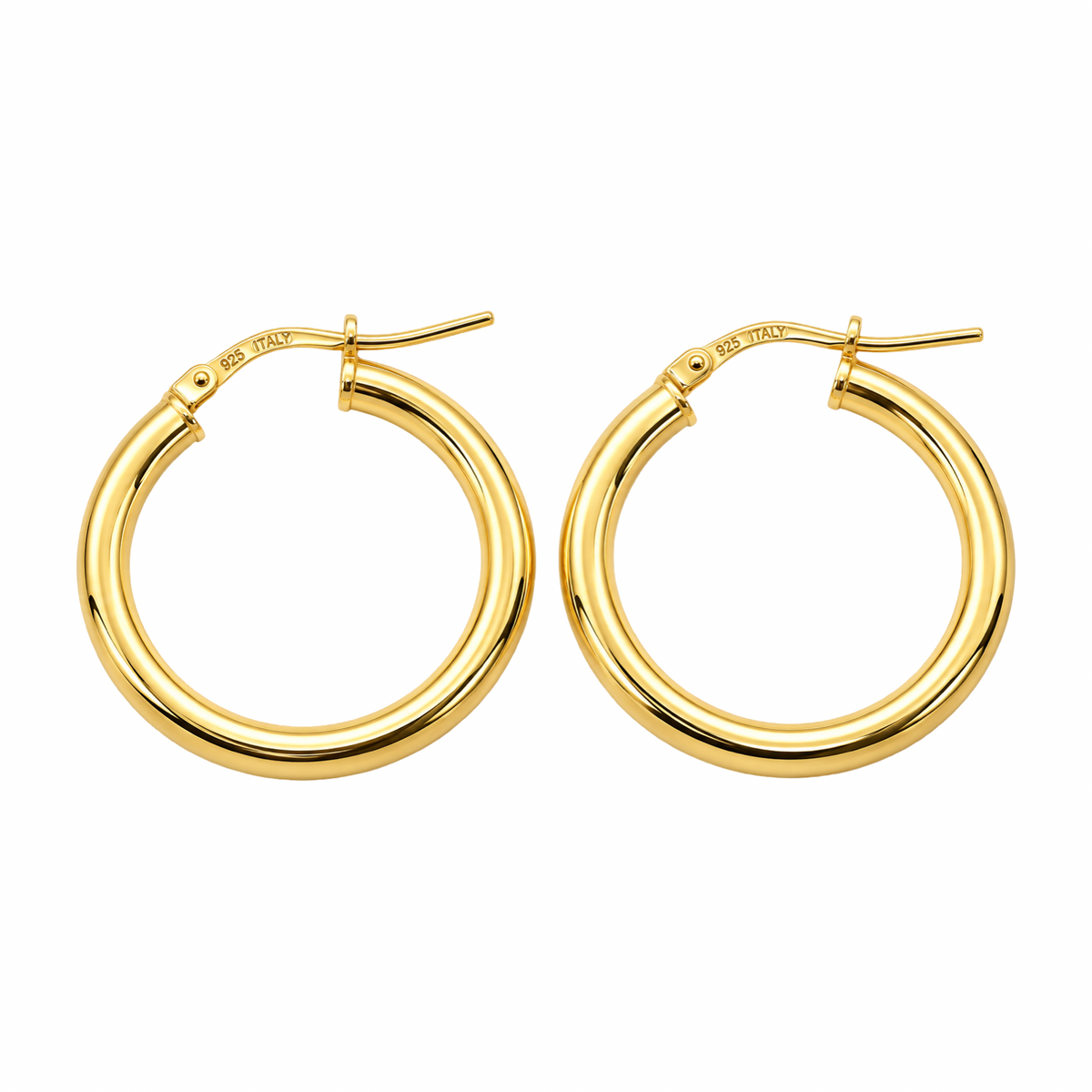 Gold-Plated Tubular Hoop Earrings (25mm) Sterling Silver 925