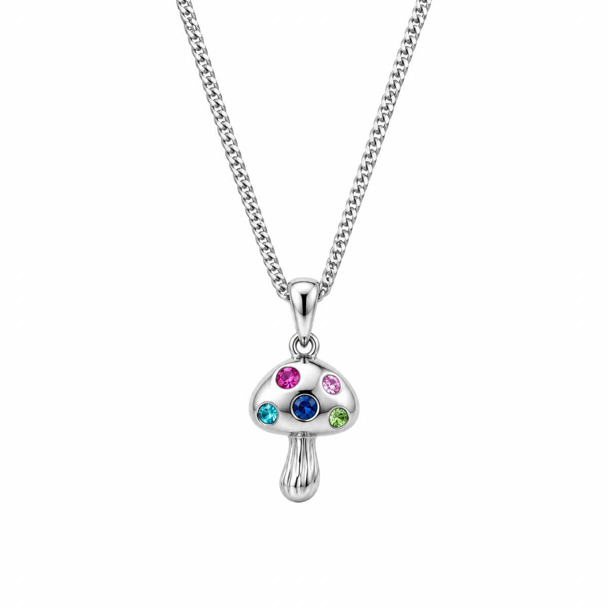 Multi-C/Z Gemstone Mushroom Pendant Necklace Sterling Silver 925