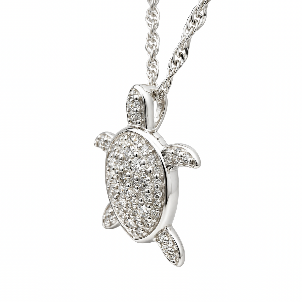 Cubic Zirconia Sea Turtle Pendant Necklace Sterling Silver 925
