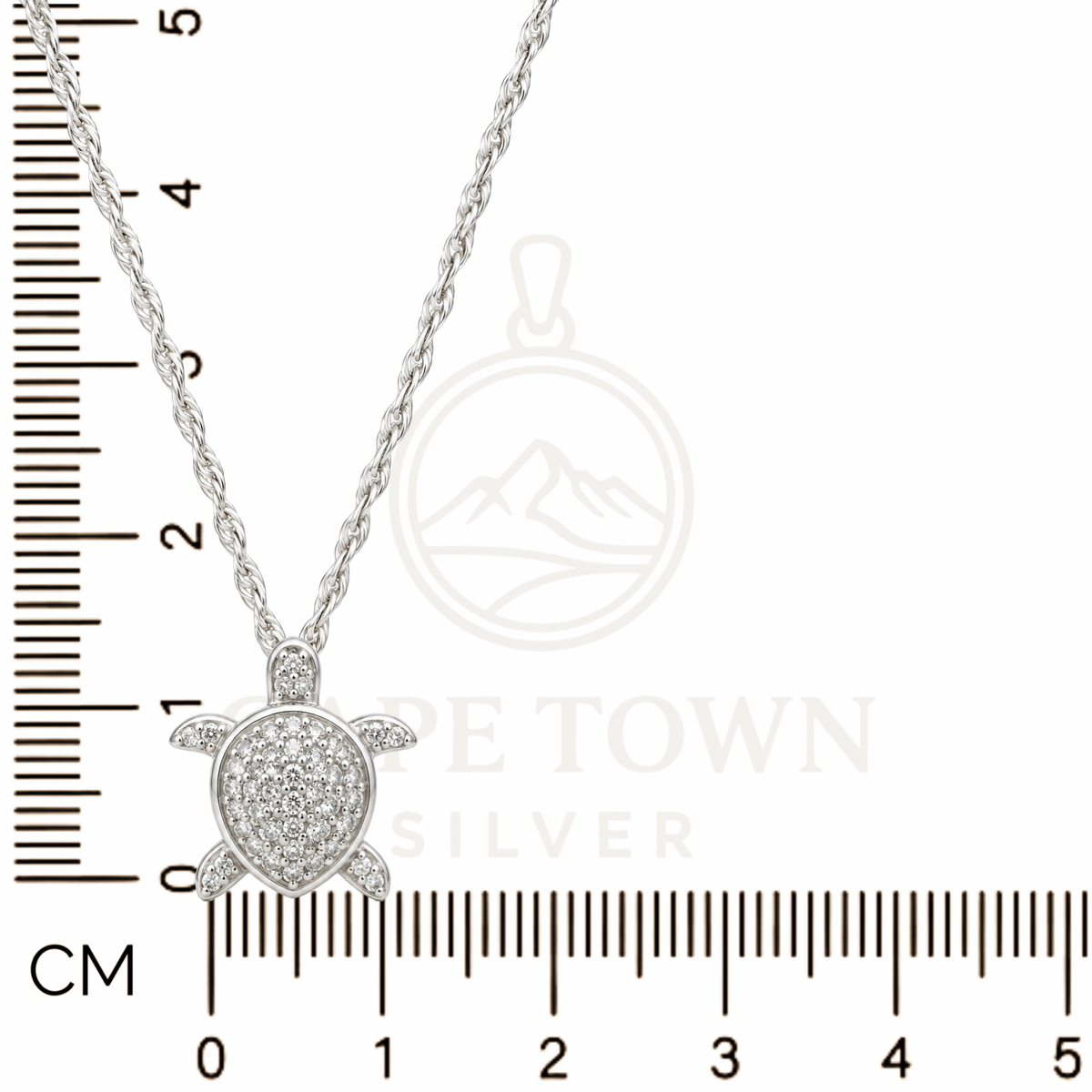 Cubic Zirconia Sea Turtle Pendant Necklace Sterling Silver 925