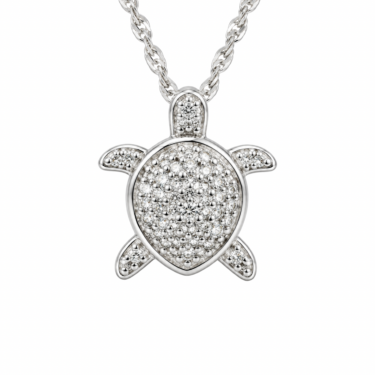 Cubic Zirconia Sea Turtle Pendant Necklace Sterling Silver 925