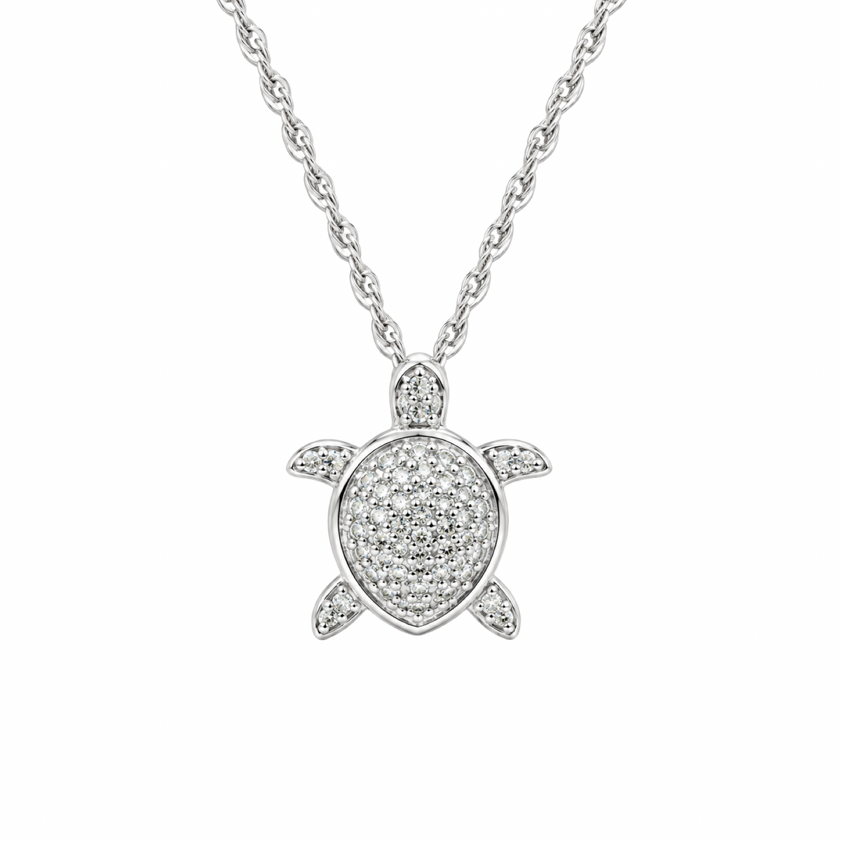 Cubic Zirconia Sea Turtle Pendant Necklace Sterling Silver 925