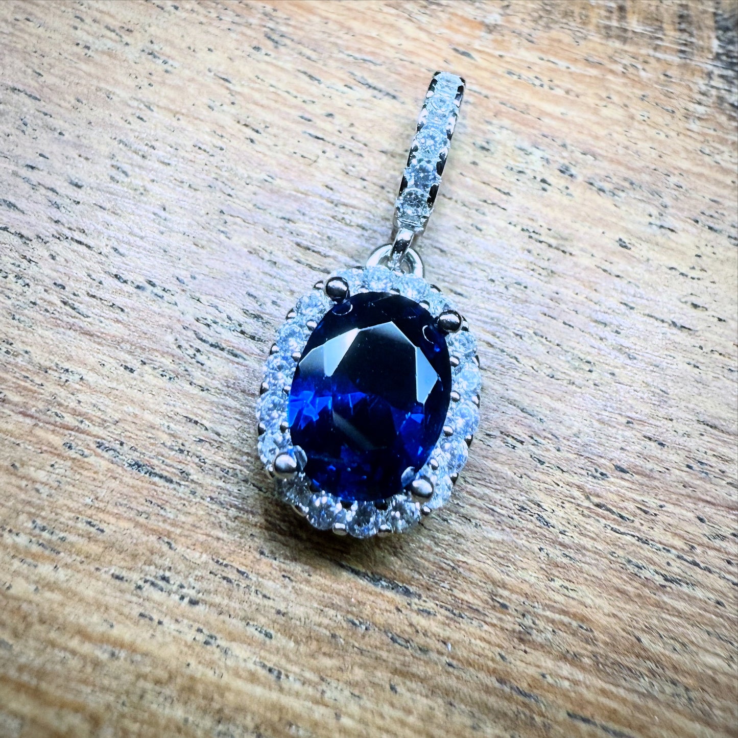 Deep Blue Cubic Zirconia Sterling Silver 925 Pendant