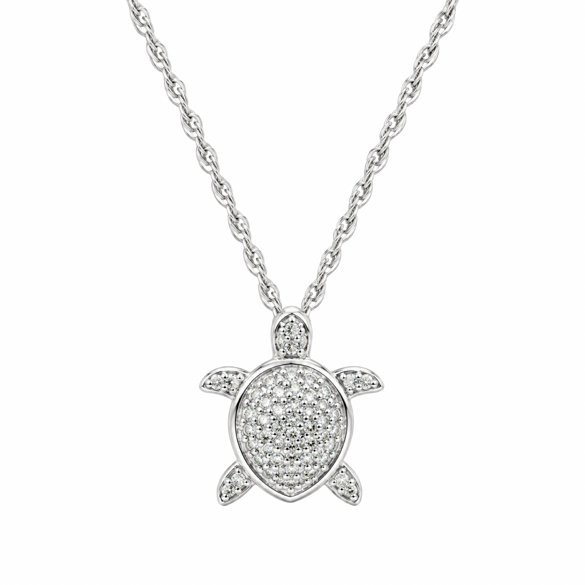Cubic Zirconia Sea Turtle Pendant Necklace Sterling Silver 925