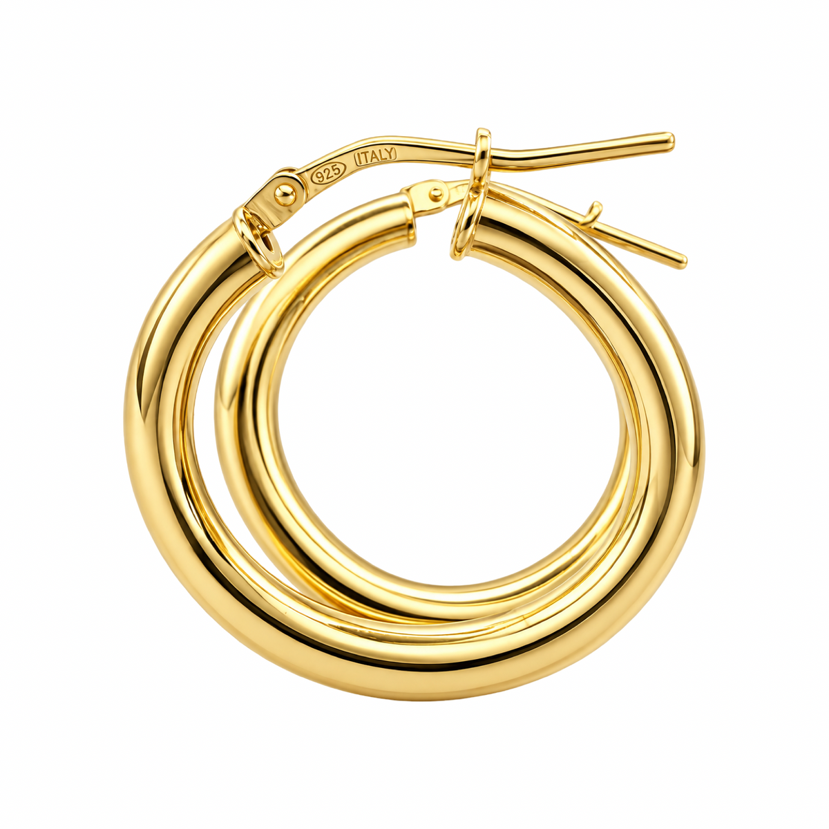 Gold-Plated Tubular Hoop Earrings (25mm) Sterling Silver 925