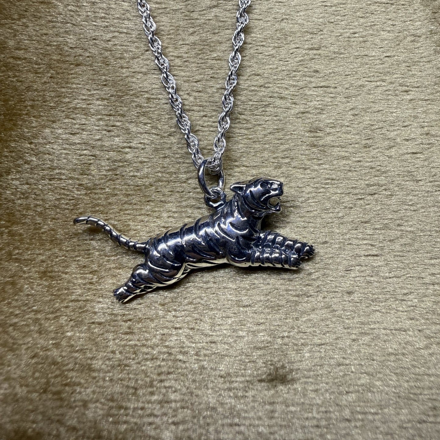 Pouncing Tiger Sterling Silver 925 Pendant