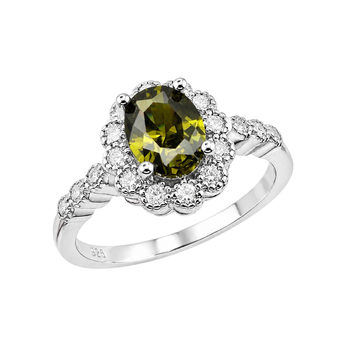 Deep Green Cubic Zirconia Ring Sterling Silver 925