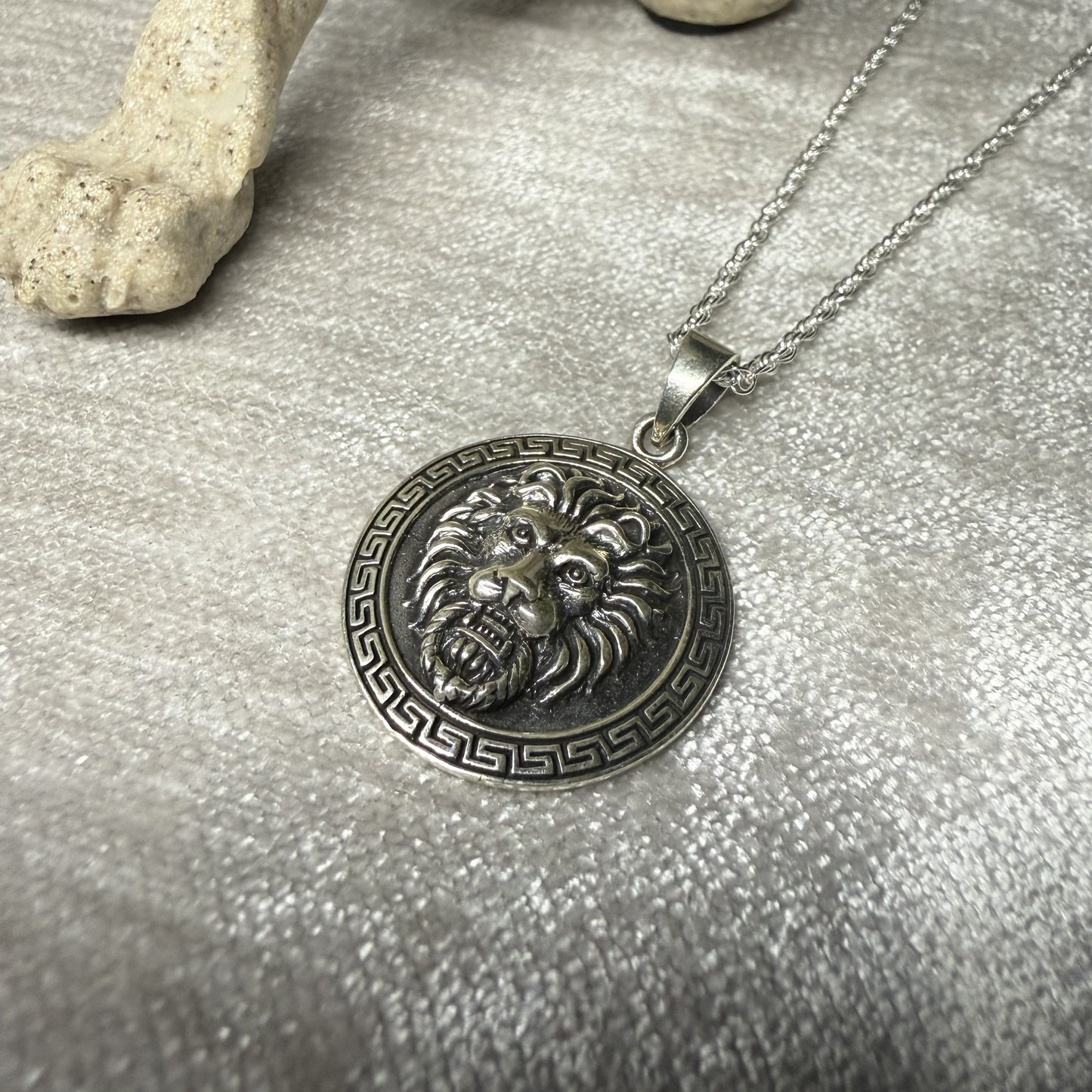 Greek-style Lion Head Sterling Silver 925 Pendant