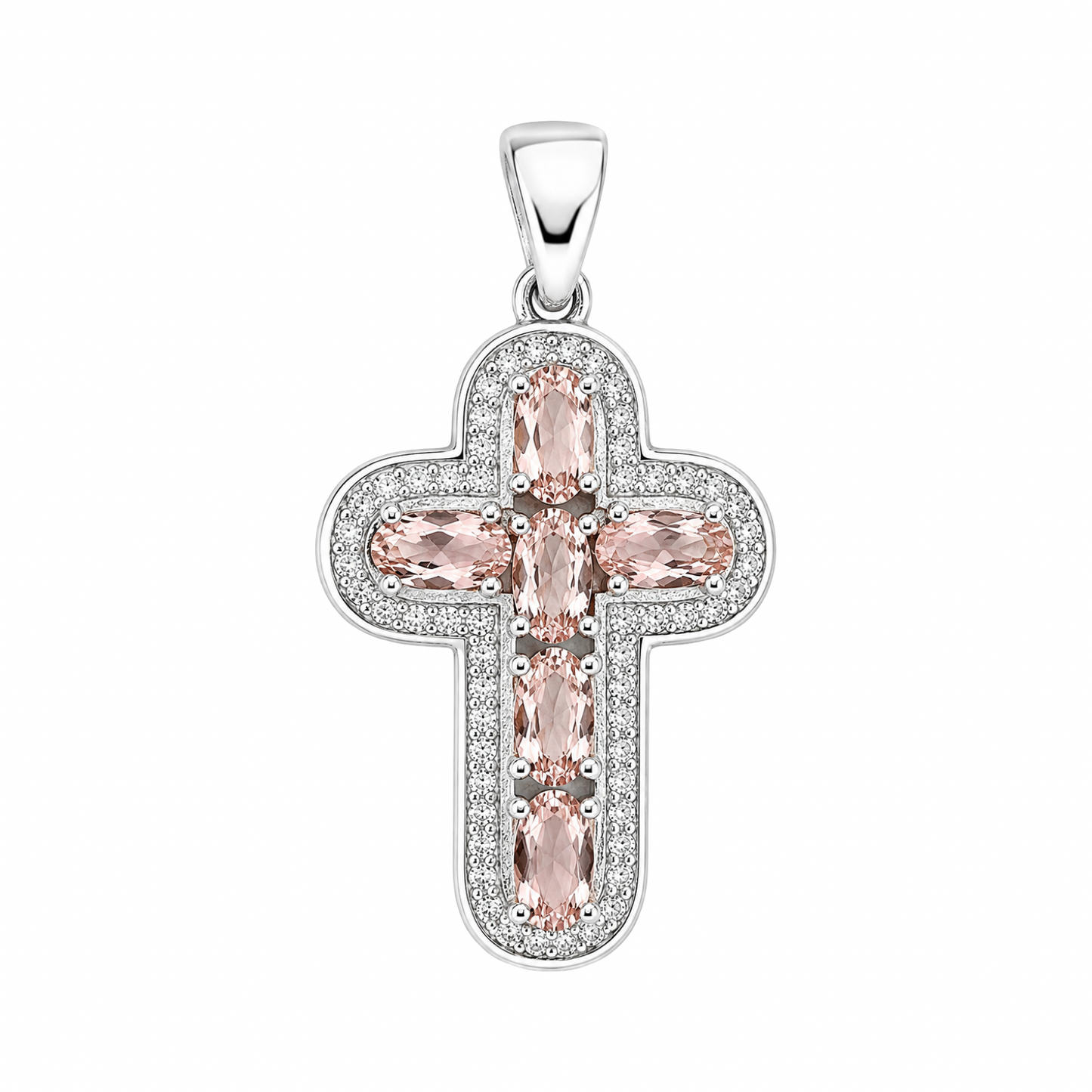 Blush Pink Cubic Zirconia Cross Sterling Silver 925 Pendant