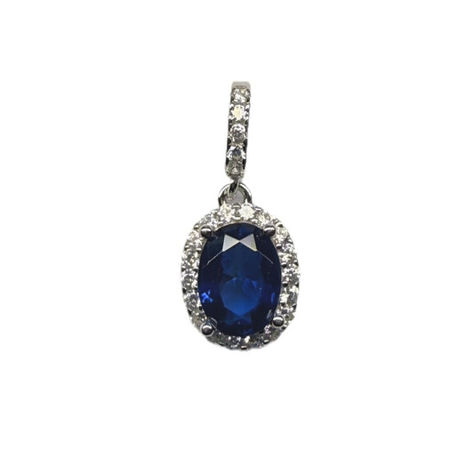 Deep Blue Cubic Zirconia Sterling Silver 925 Pendant