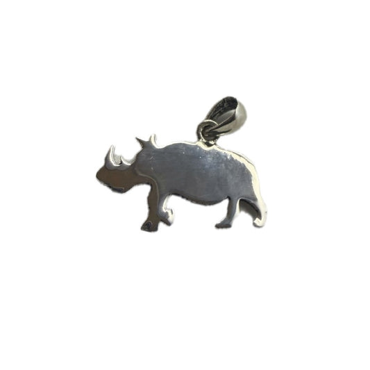 2D Rhino Sterling Silver 925 Pendant