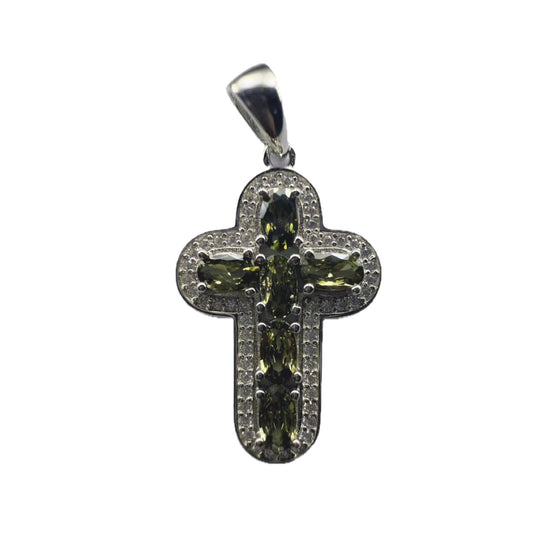 Green Cubic Zirconia Cross Sterling Silver 925 Pendant