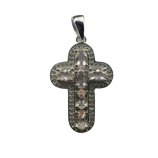Blush Pink Cubic Zirconia Cross Sterling Silver 925 Pendant