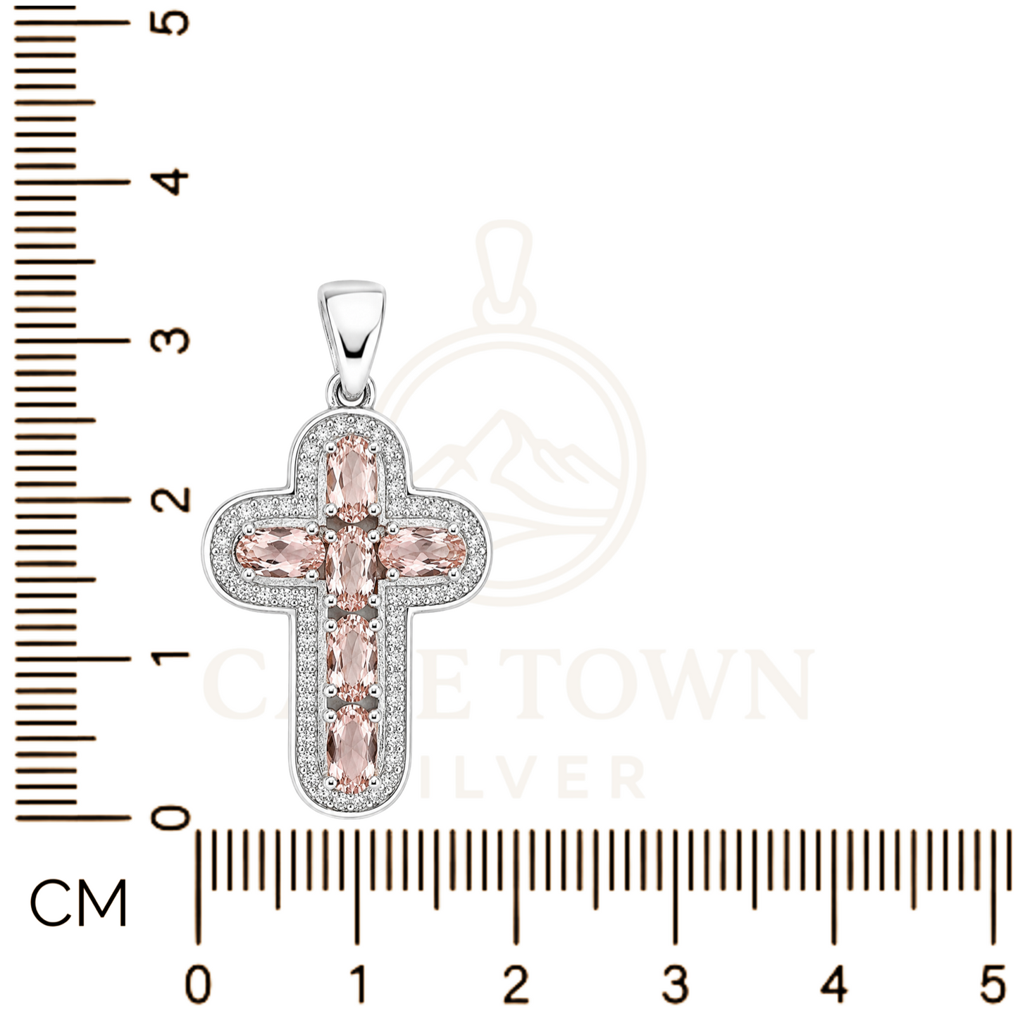 Blush Pink Cubic Zirconia Cross Sterling Silver 925 Pendant