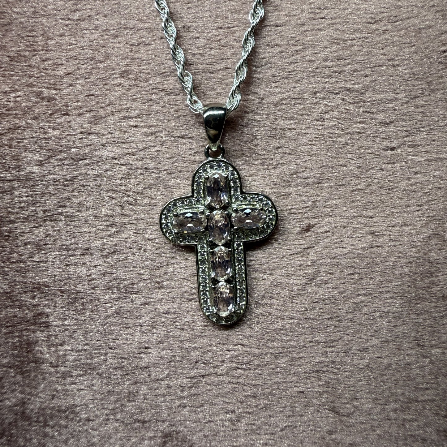 Blush Pink Cubic Zirconia Cross Sterling Silver 925 Pendant