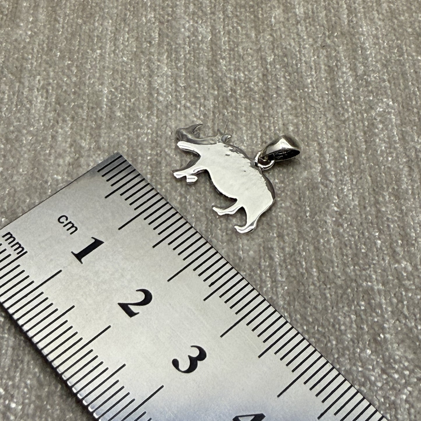 2D Rhino Sterling Silver 925 Pendant