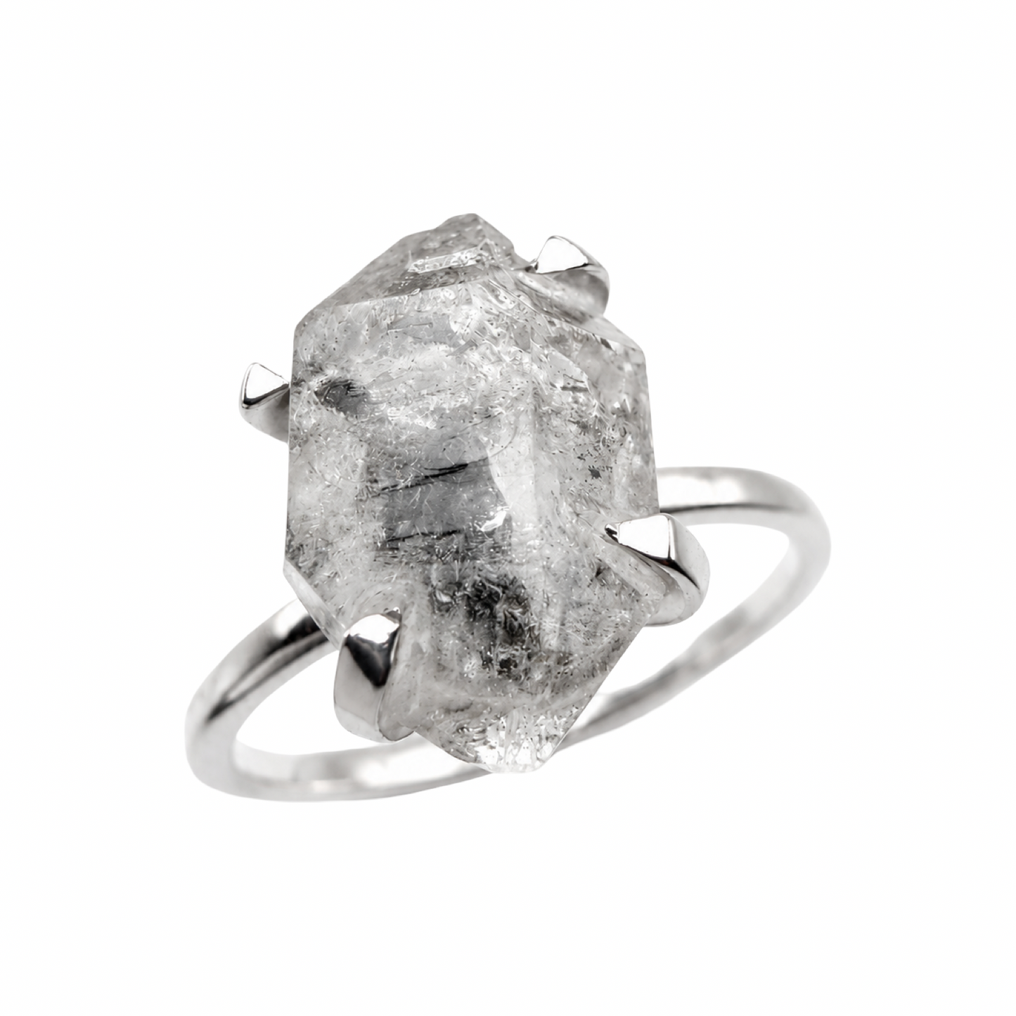 Raw Lodolite Quartz Statement Ring Sterling Silver 925 Q