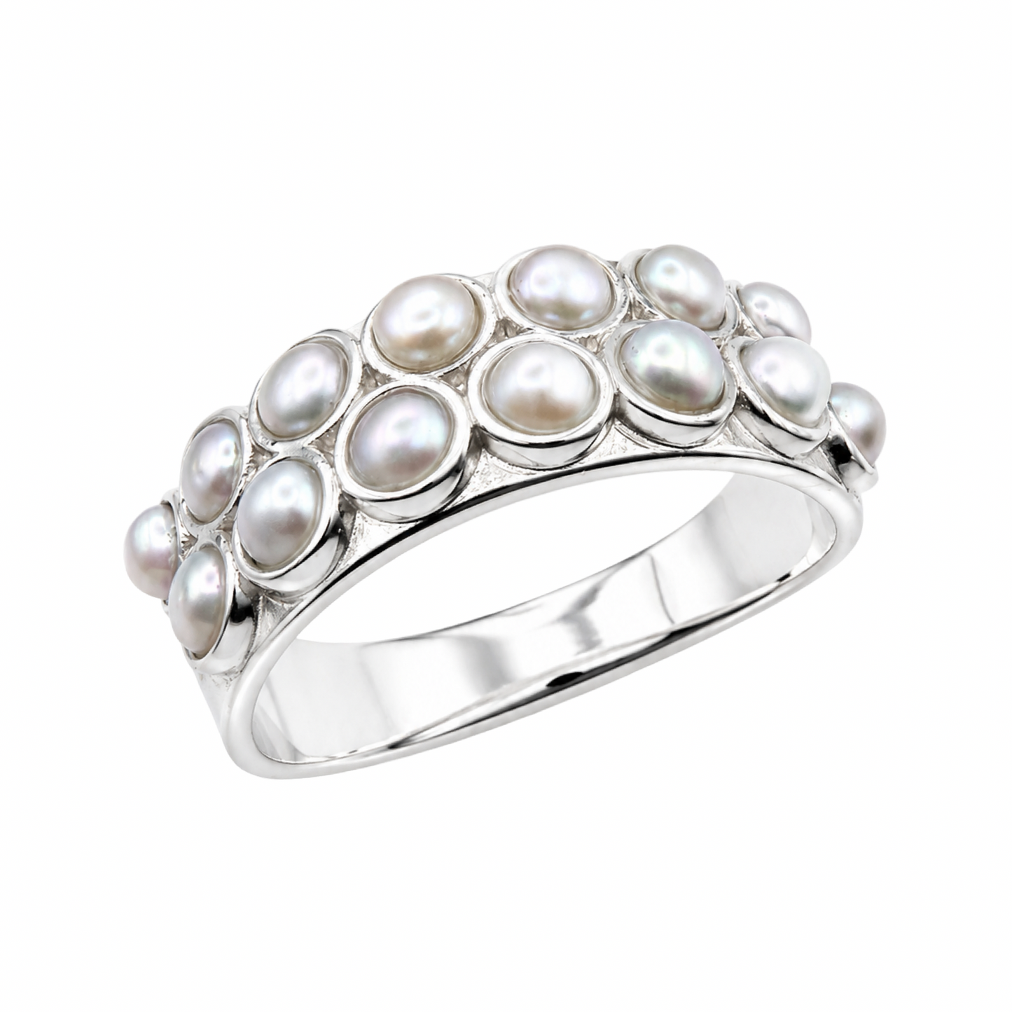 Double-Row Pearl Ring Sterling Silver 925