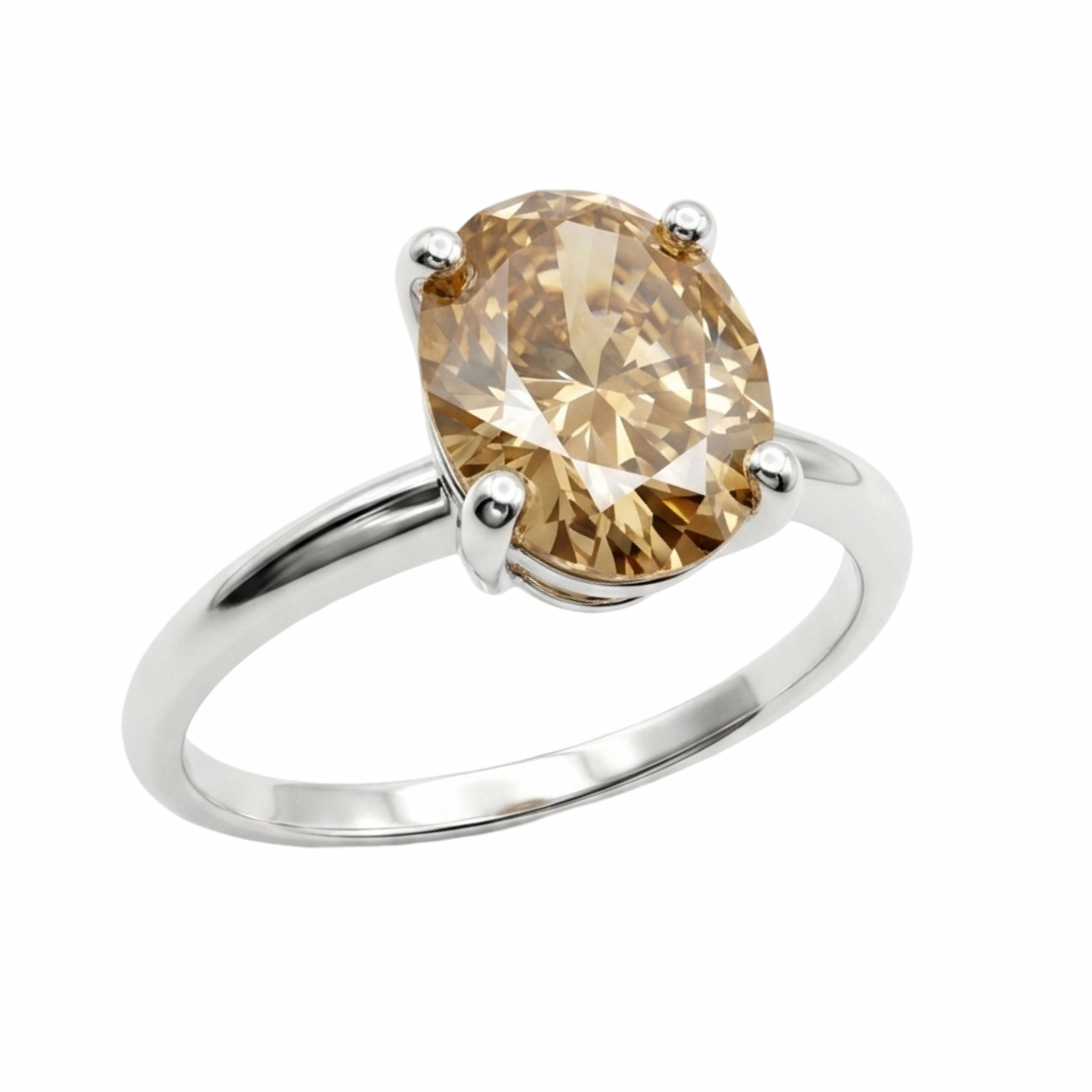 Oval Champagne Moissanite Solitaire Ring Sterling Silver 925